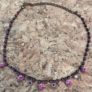 Pink Rhinestone and Flower Necklace